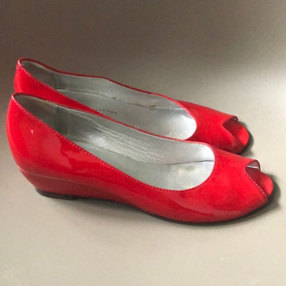 Marc by Marc Jacobs Patent Red Peep Toe Flats